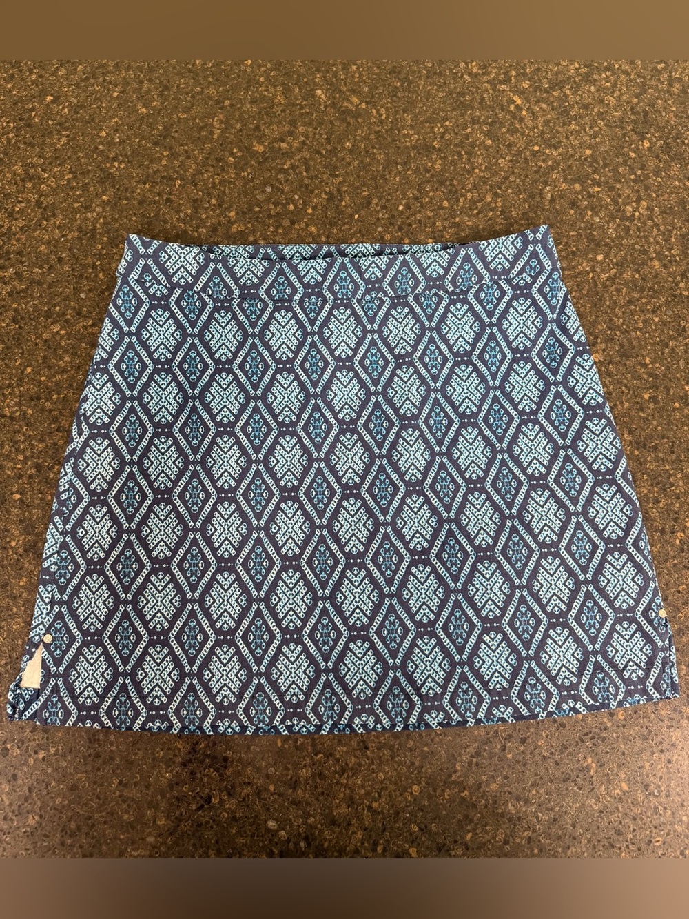 Rafaella Blue Teal White Geometric Lightweight Stretch Womens Skort Skirt Shorts